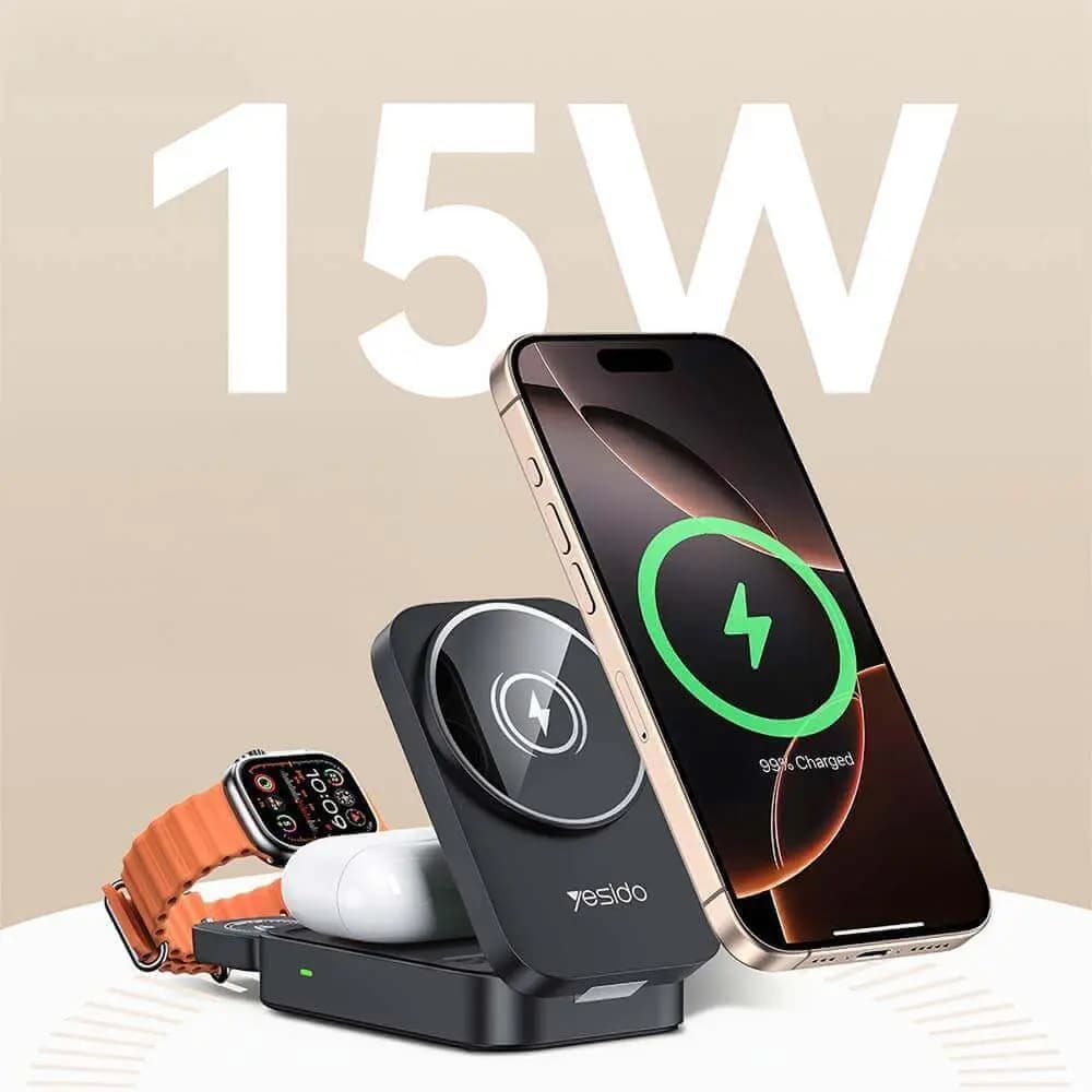 Support de Charge Sans Fil pour Smartphone Yesido 3 en 1 Noir - Vue 2