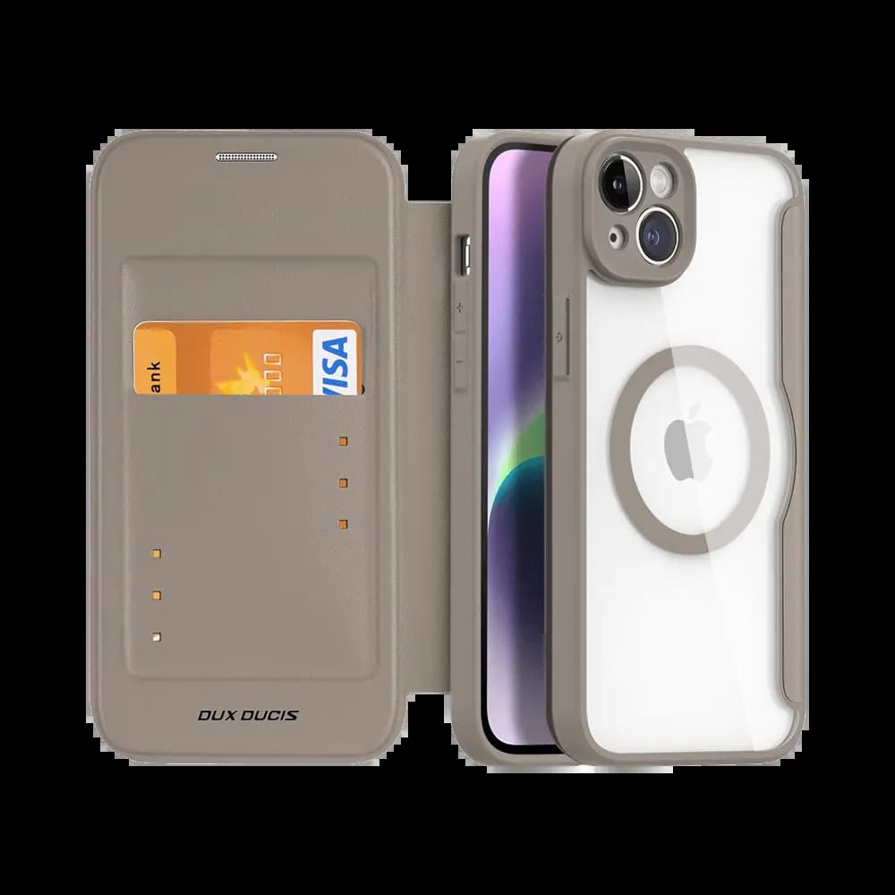Housse folio MagSafe iPhone 14 Plus – Dux Ducis Skin X Pro Beige - Vue 4
