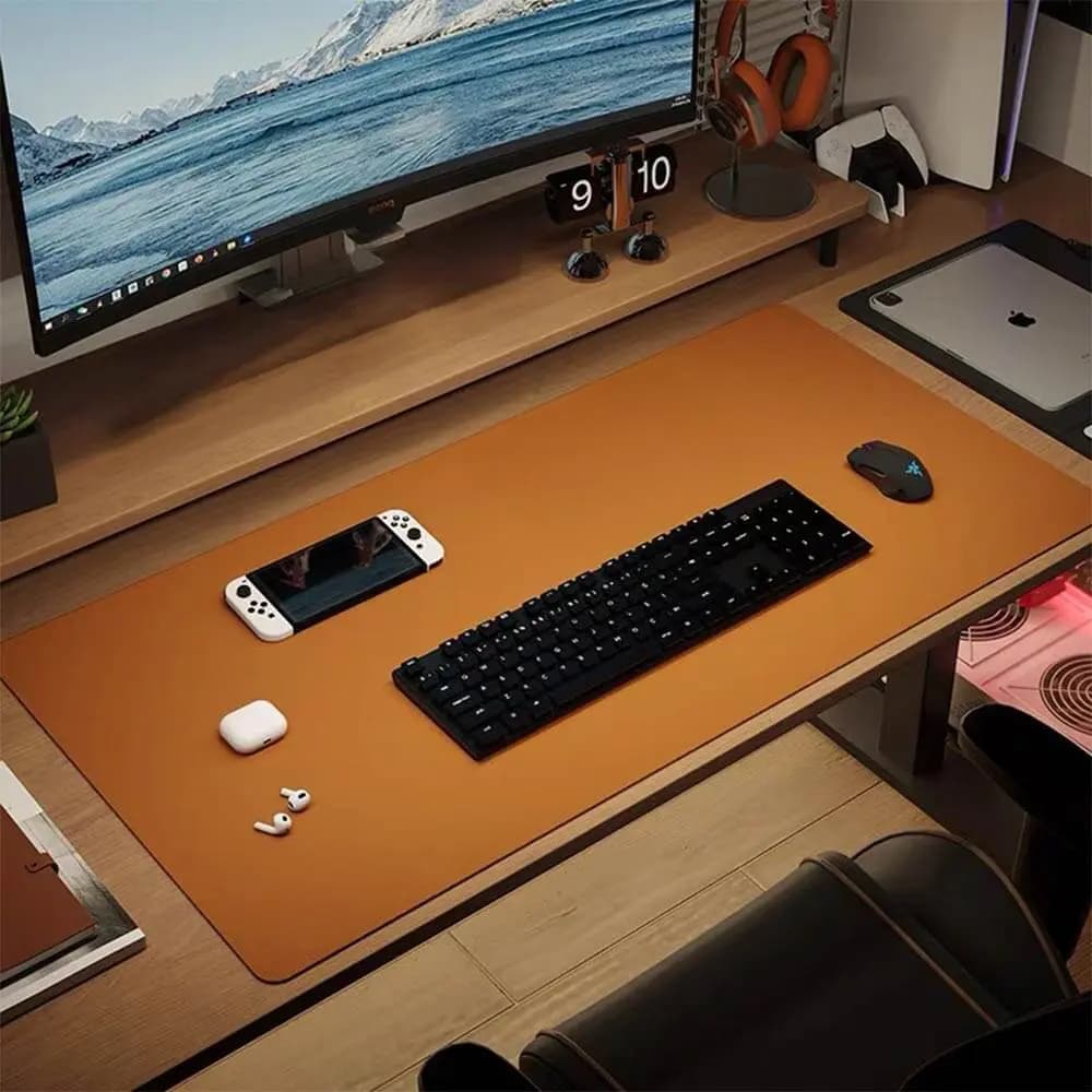 Tapis de bureau en cuir PU - 60 x 30 cm - Marron - Vue 3