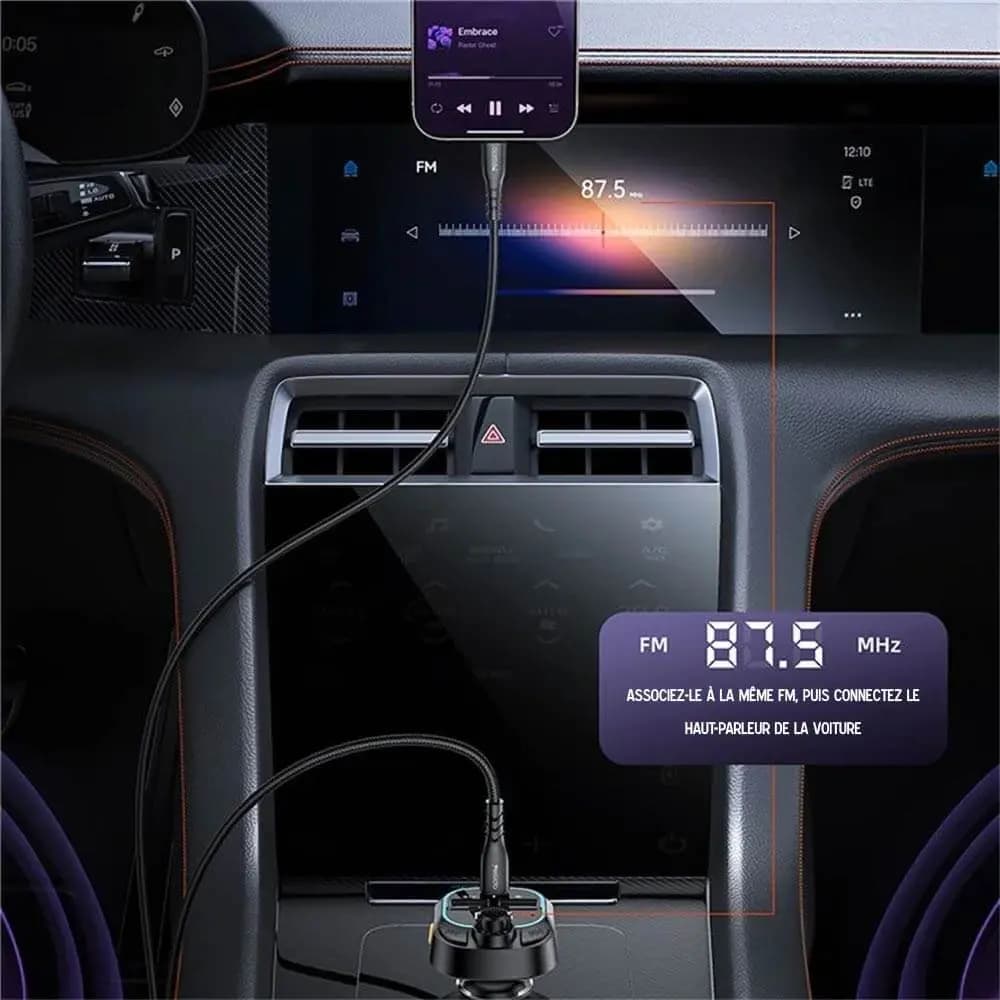Transmetteur FM Bluetooth & Chargeur Voiture Yesido 15W Noir - Vue 4