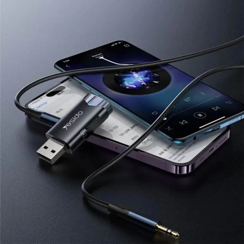 Récepteur Bluetooth USB réversible - lecteur carte microSD & mains libres - Yesido YAU40 Noir - Vue 4