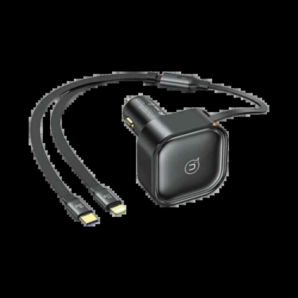 Chargeur Allume-Cigare Usams 30W avec Cable Rétractable 2 en 1 (USB-C + Lightning) Noir - Vue 2