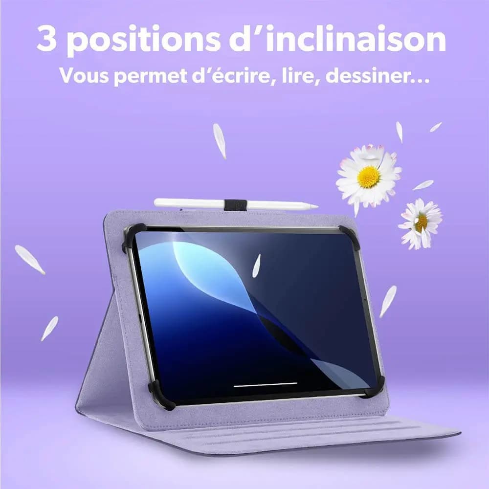 Housse folio universelle pour tablette 11" à motif fleuri et support rotatif - T'nb EXCLUSIV FLOWER Violet - Vue 2