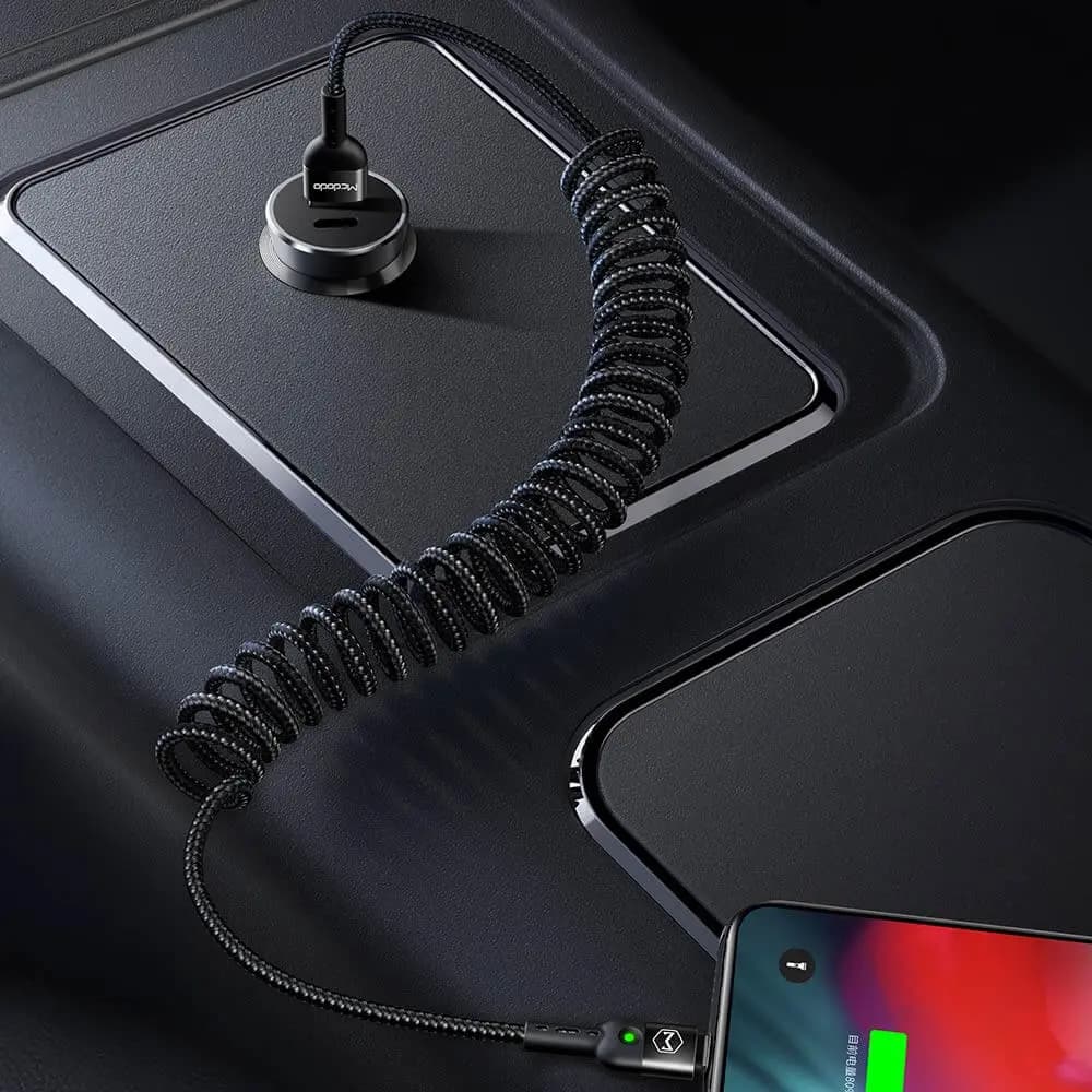 Câble USB-A vers Lightning spirale 10W 1.8m avec LED – Mcdodo CA-6410 Noir - Vue 3