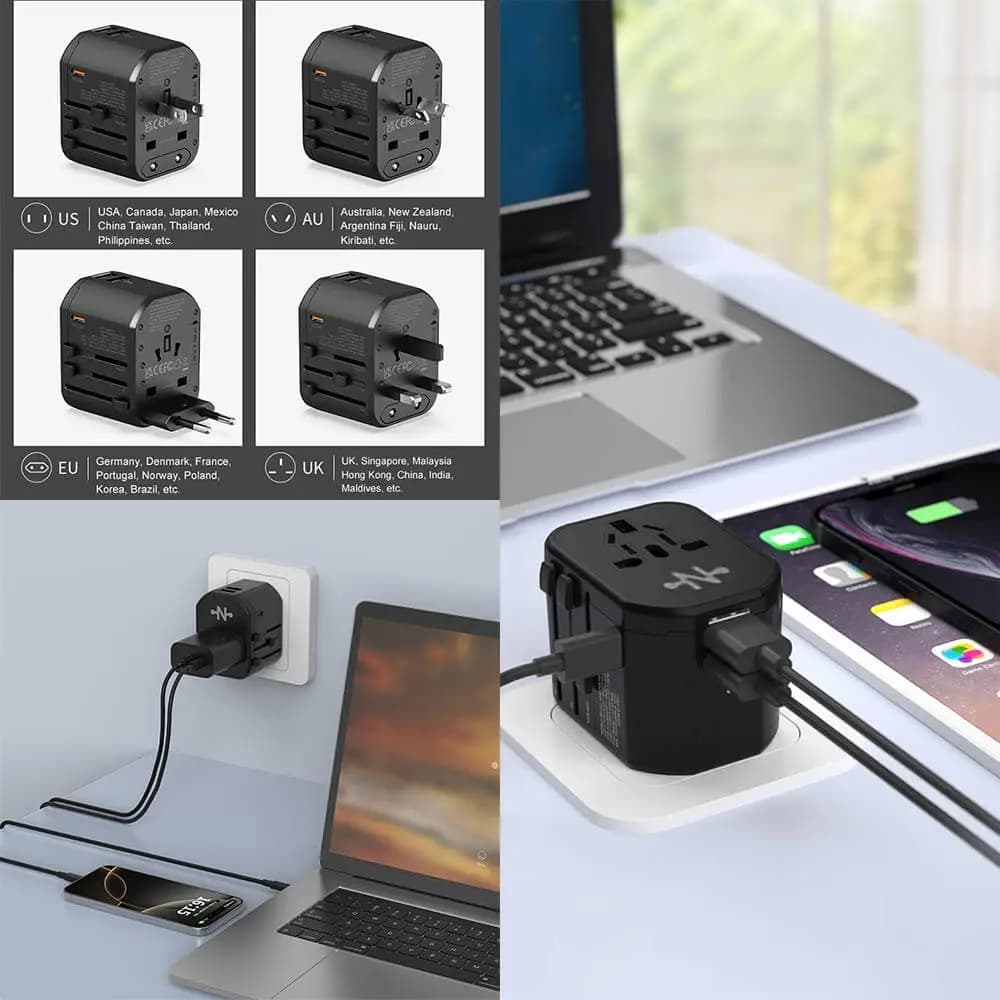 Adaptateur secteur de voyage 20W 3 ports (USB-C + 2x USB-A) – CONNECT Noir - Vue 4