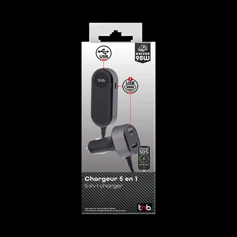 Chargeur Allume-Cigare T'nb avec Rallonge (2x USB + 3x USB-C) 98W - Vue 18