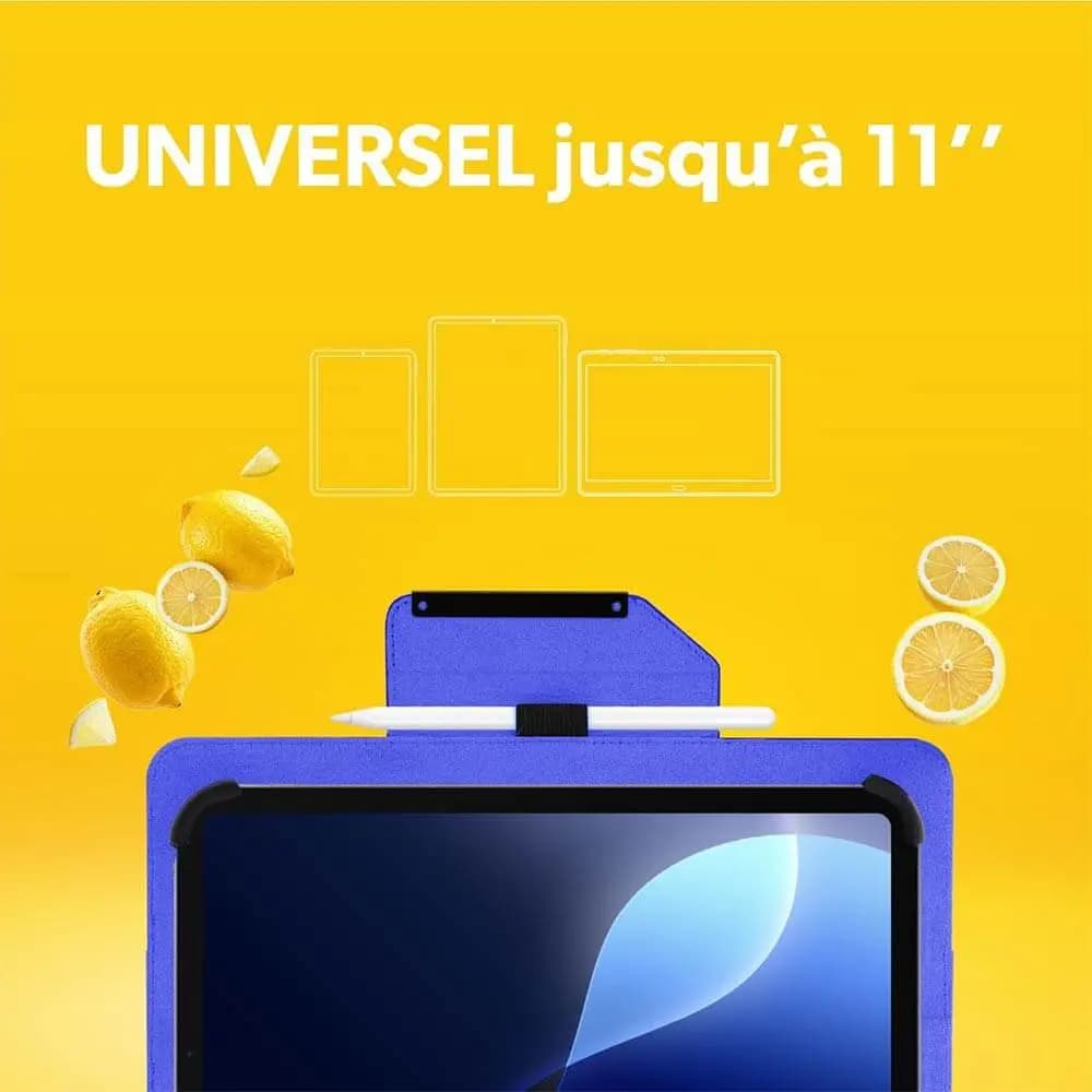 Housse folio universelle pour tablette 11" à motif citron et support rotatif - T'nb EXCLUSIV LEMON Bleu - Vue 3