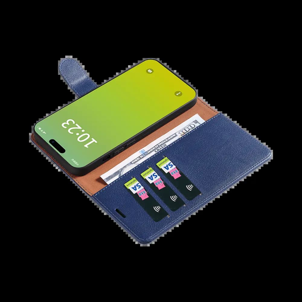 Housse folio anti-RFID iPhone 15 – PROTECT IP011 Bleu Marine - Vue 3