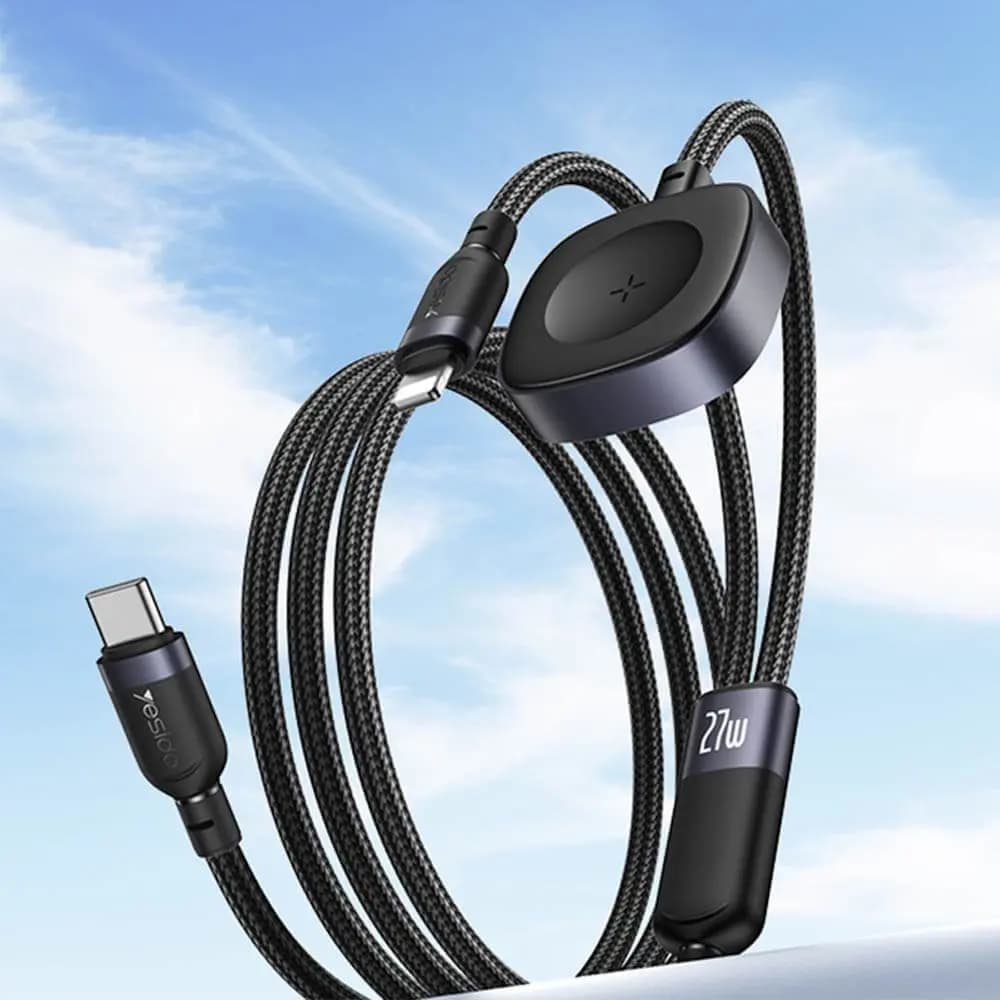 Câble de Charge Yesido USB-C vers Lightning + Pad de Charge pour Montre Connectée Noir - Vue 5