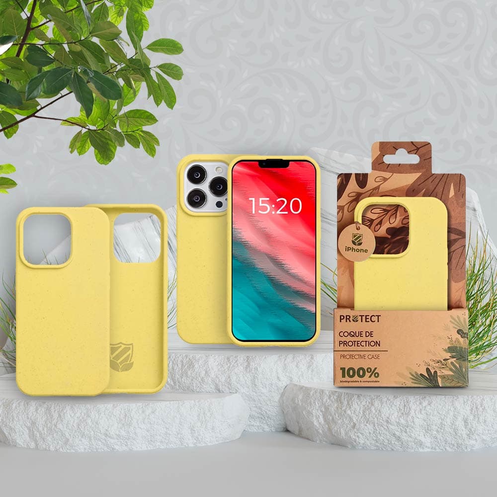 Coque bio iPhone 14 Pro Max - PROTECT Jaune - Vue 3