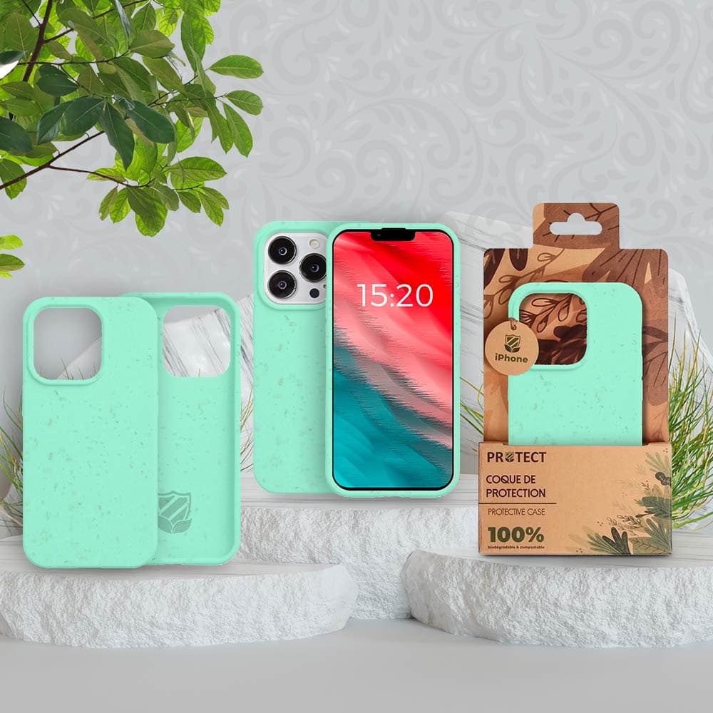 Coque bio iPhone 14 Pro - PROTECT Vert Menthe - Vue 3
