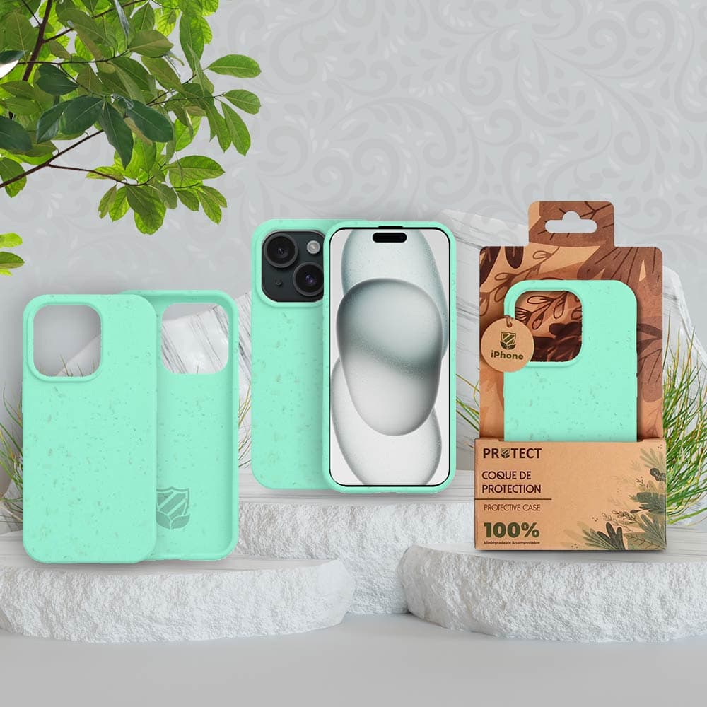 Coque bio iPhone 15 Plus - PROTECT Vert Menthe - Vue 3