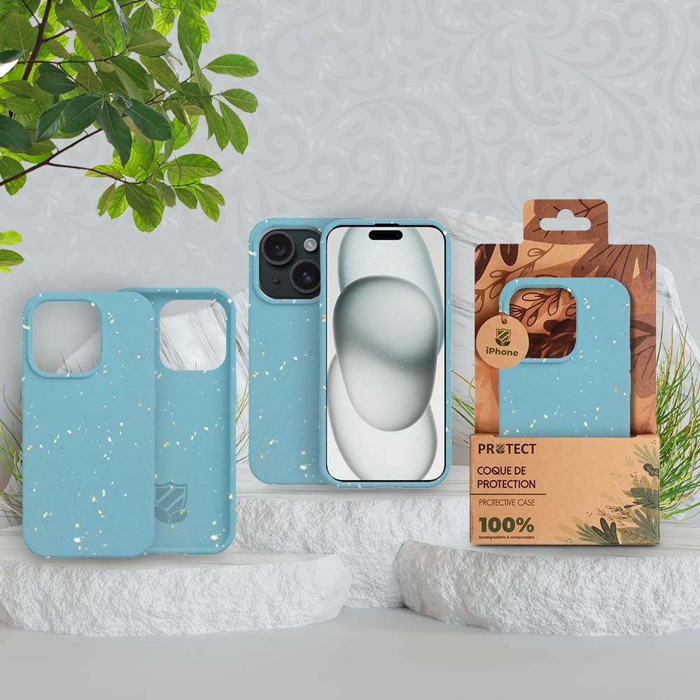 Coque bio iPhone 15 Plus - PROTECT Bleu - Vue 3