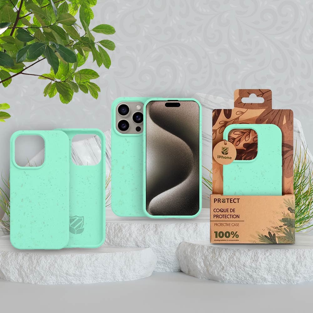Coque bio iPhone 15 Pro - PROTECT Vert Menthe - Vue 3