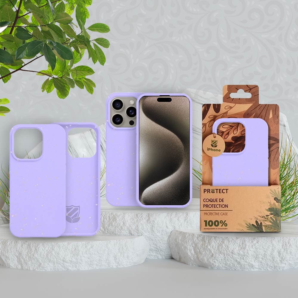 Coque bio iPhone 15 Pro - PROTECT Violet Clair - Vue 3