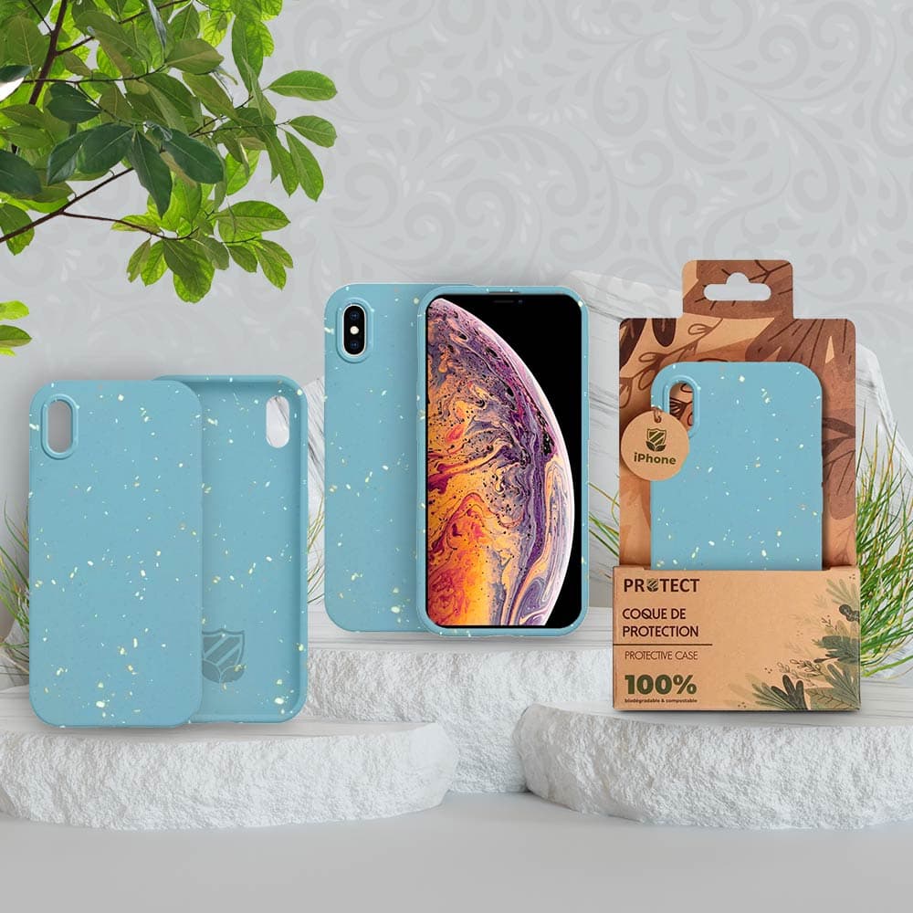 Coque bio iPhone X / XS - PROTECT Bleu - Vue 3