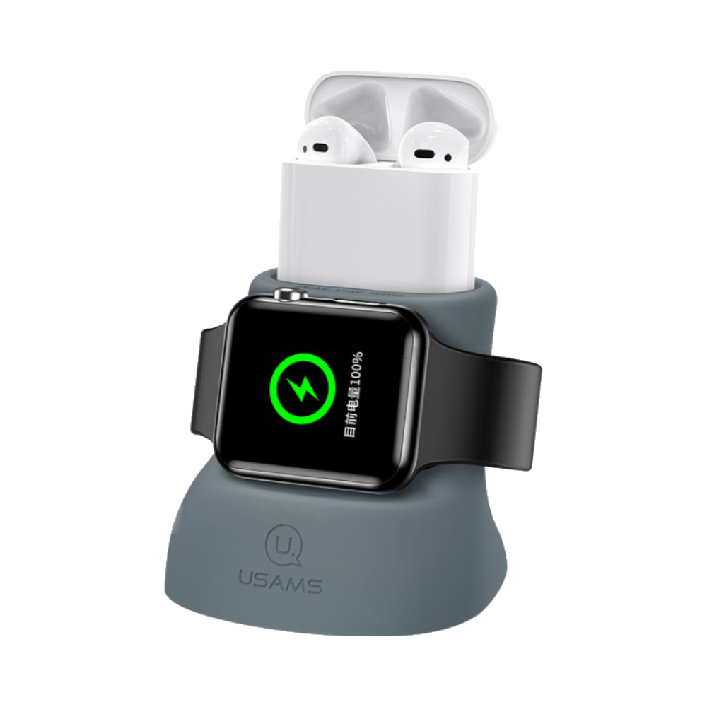 Support Silicone pour Pad de Charge Apple Watch & AirPods Usams Gris  - Vue 24