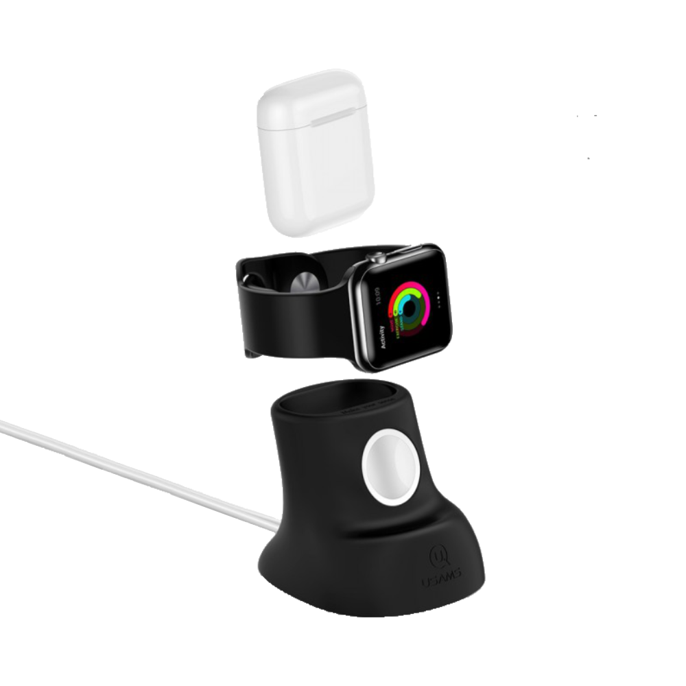 Support Silicone pour Pad de Charge Apple Watch & AirPods Usams Noir - Vue 5
