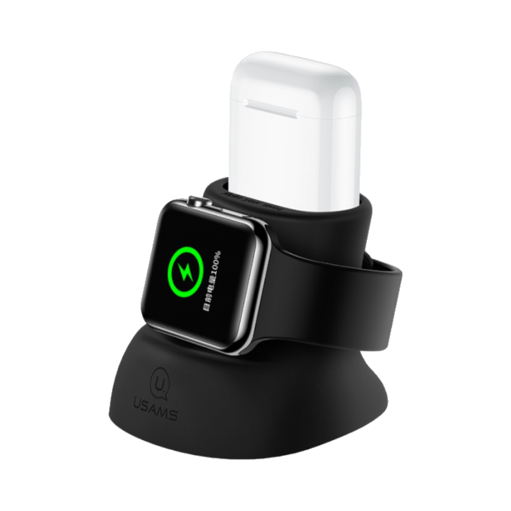 Support Silicone pour Pad de Charge Apple Watch & AirPods Usams Noir - Vue 36