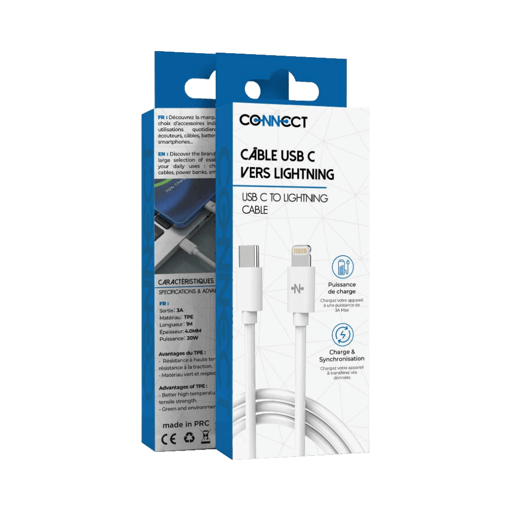 Câble Data USB-C vers Lightning CONNECT (1m) Blanc - Vue 2