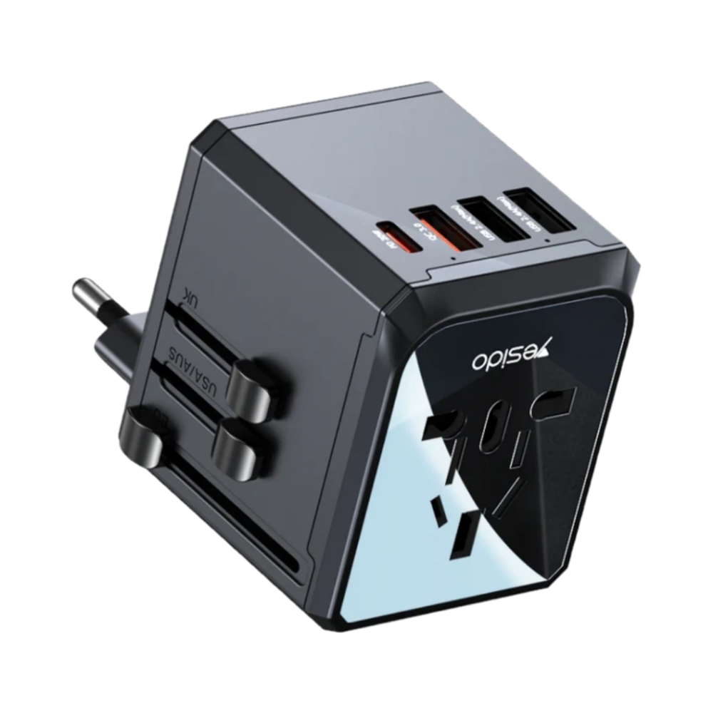 Adaptateur secteur universel avec 4 USB – Compatibilité mondiale – Yesido Noir - Vue 2