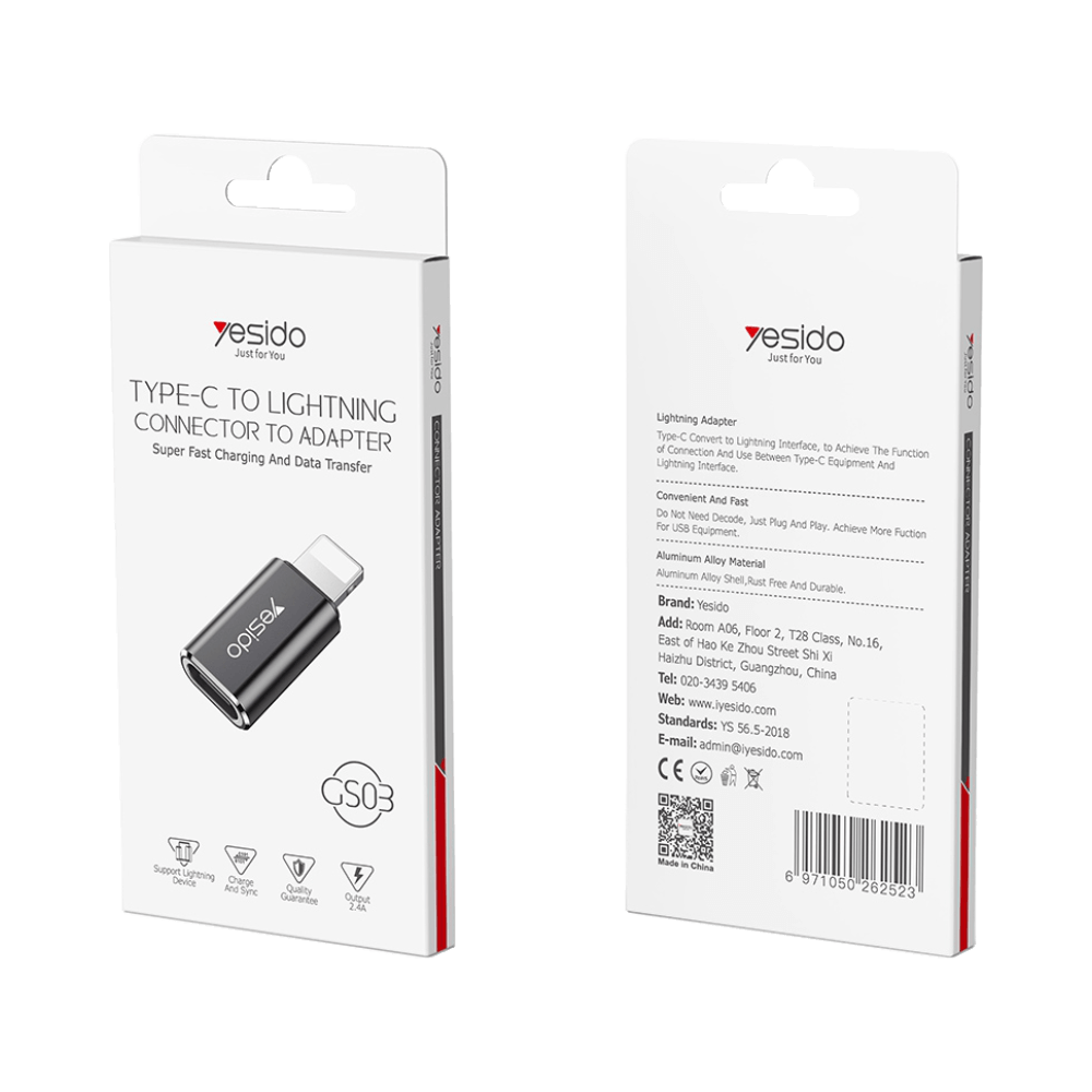 Adaptateur OTG USB-C femelle vers Lightning mâle - charge et données - Yesido GS03 - Vue 3