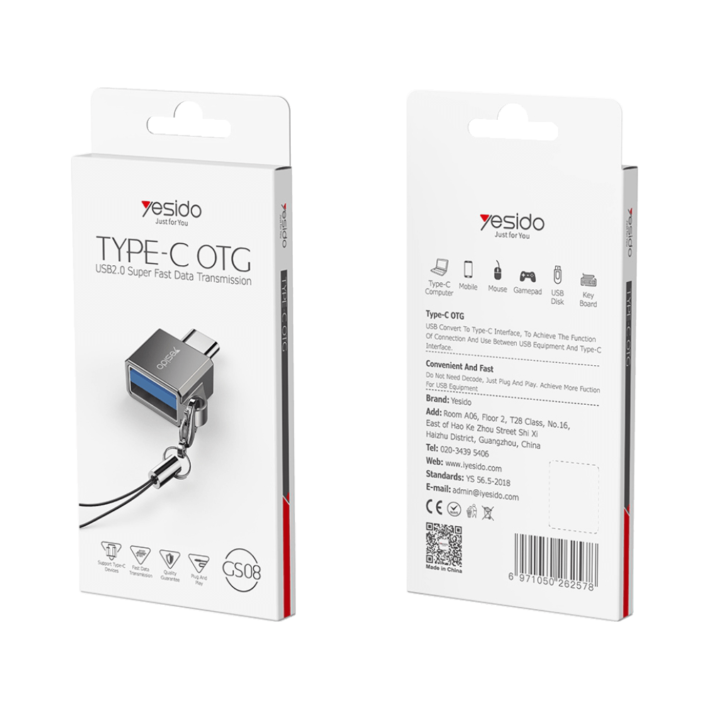 Adaptateur OTG USB femelle vers USB-C mâle - Yesido GS08 - Vue 3