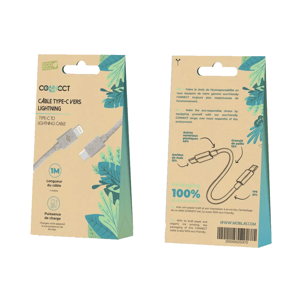 Câble Data USB-C vers Lightning CONNECT  Eco-Friendly 20W (1m) Beige - Vue 2