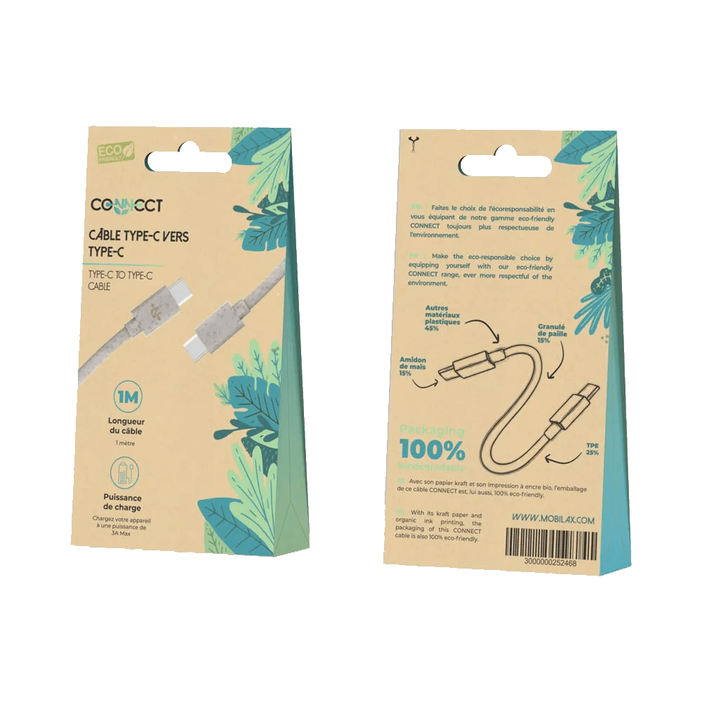 Câble Data USB-C vers USB-C CONNECT Eco-Friendly 60W (1m) Beige - Vue 2