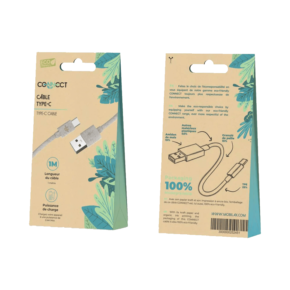 Câble Data USB vers USB-C CONNECT Eco-Friendly 15W (1m) Beige - Vue 2