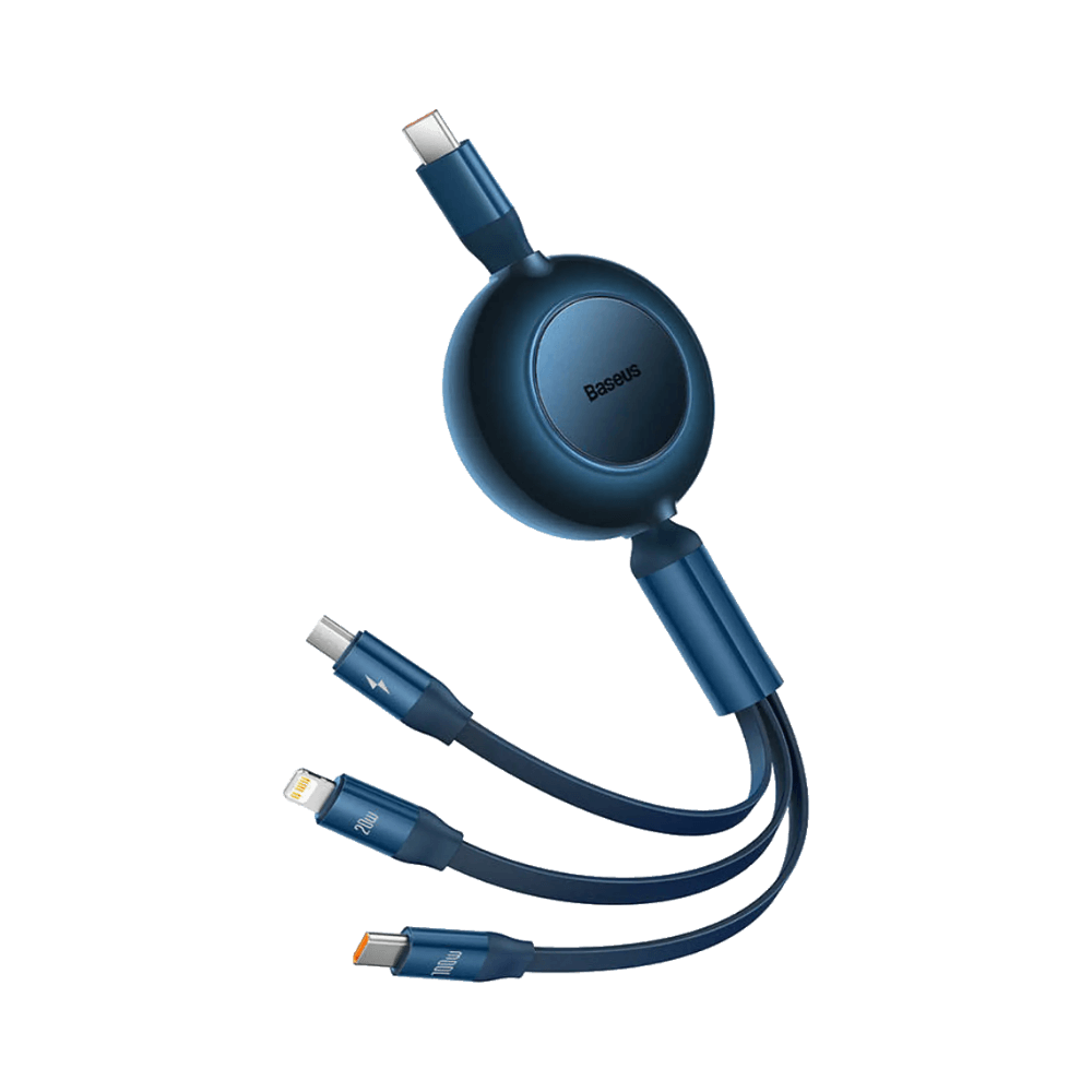 Câble Data Multi Rétractable (USB-C vers MicroUSB + Lightning + USB-C) Baseus 100W Noir - Vue 2