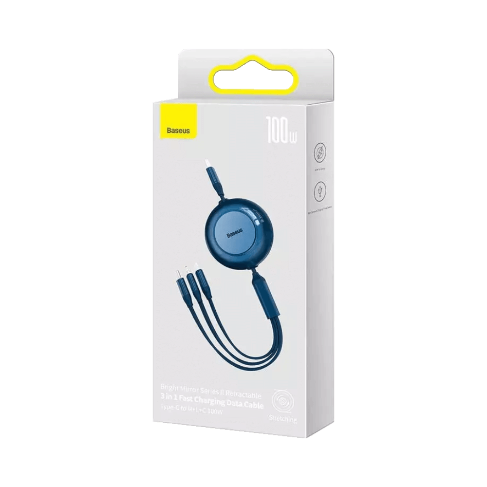 Câble Data Multi Rétractable (USB-C vers MicroUSB + Lightning + USB-C) Baseus 100W Noir - Vue 3