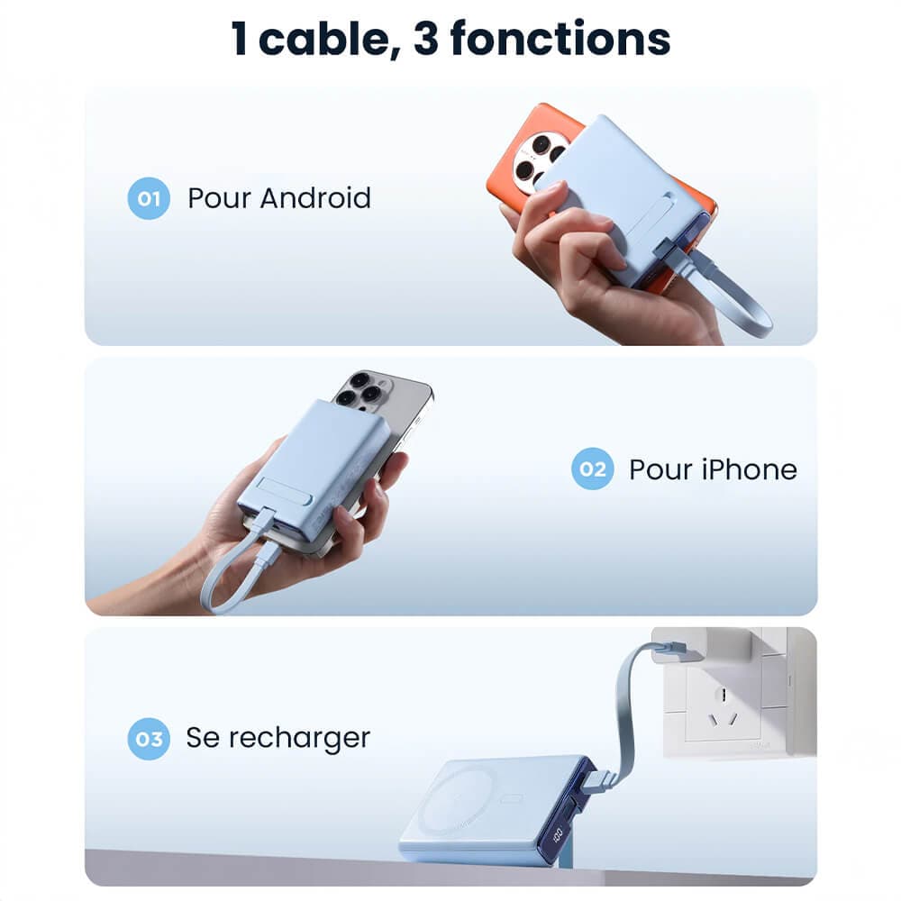 Batterie externe 10000mAh 20W avec charge sans fil 15W et écran digital – JOYROOM JR-PBM01 Blanc - Vue 18