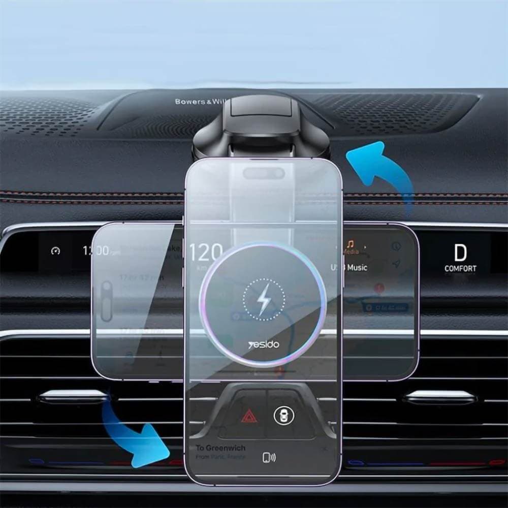 Support smartphone chargeur à induction pour voiture 15W Yesido C292 Noir - Vue 2