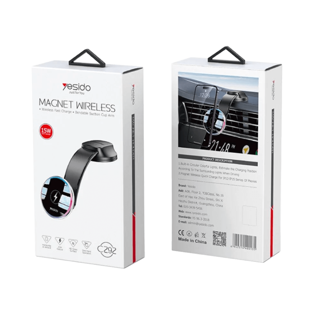 Support smartphone chargeur à induction pour voiture 15W Yesido C292 Noir - Vue 3