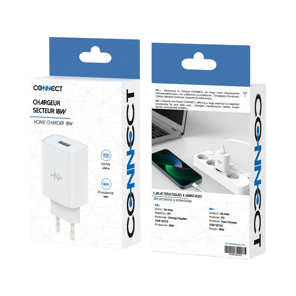Chargeur secteur USB-A 18W – CONNECT Blanc - Vue 12