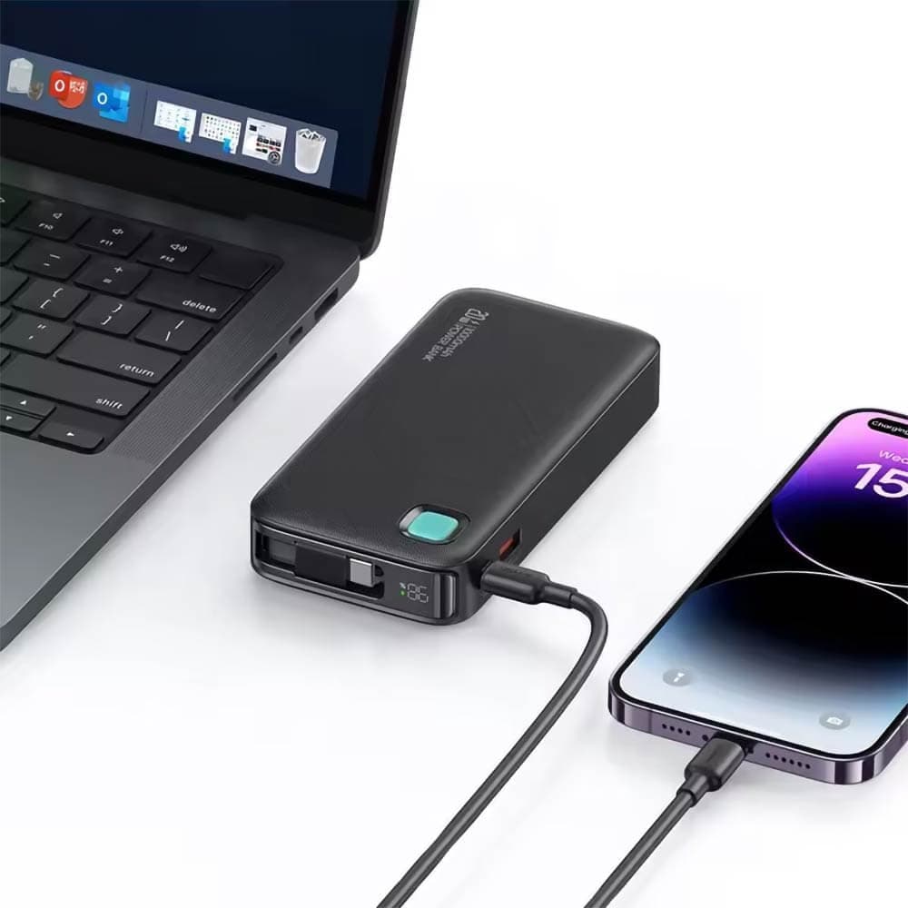 Batterie externe 10000mAh 20W avec câble Lightning rétractable et écran digital – Usams CD225 Blanc - Vue 5