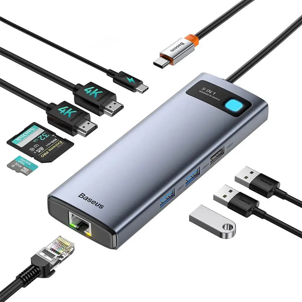 Hub USB-C 8-en-1 - HDMI 4K, Ethernet RJ45, USB 3.0 & lecteurs SD/TF - Baseus - Vue 2