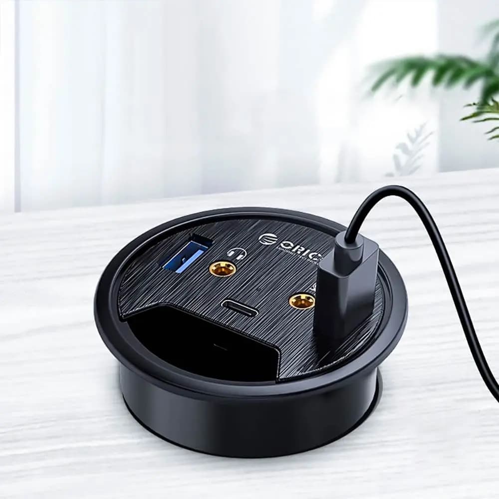 Hub passe-câbles de bureau - USB 3.0 & USB-C - Orico DESK-2U1C Noir - Vue 3