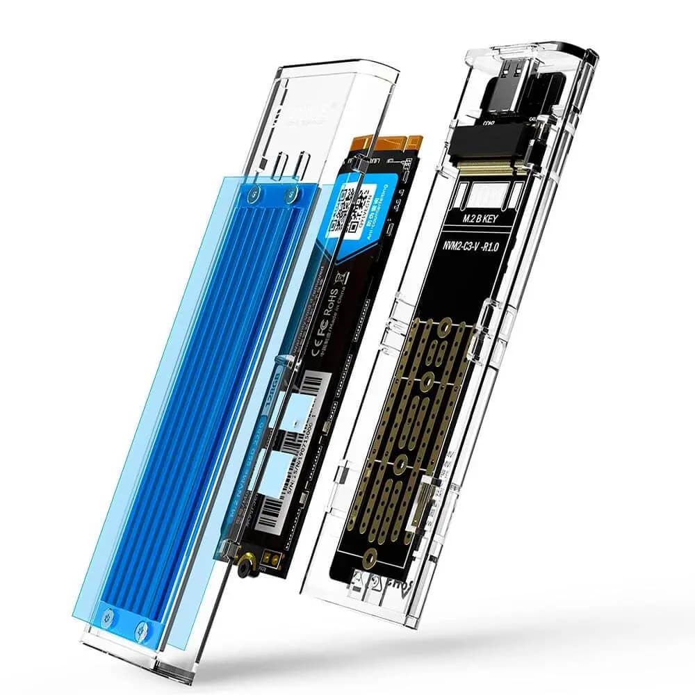 Boîtier SSD M.2 NVMe & SATA USB-C 10Gbps - Orico Transparent - Vue 2