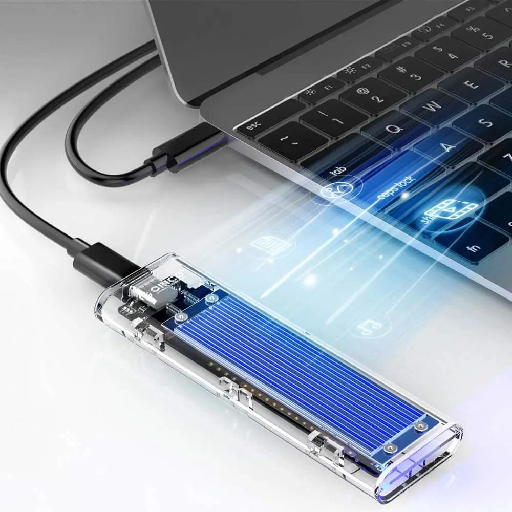 Boîtier SSD M.2 NVMe & SATA USB-C 10Gbps - Orico Transparent - Vue 3