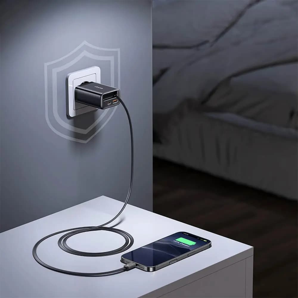 Chargeur secteur GaN 30W avec câble USB-C rétractable et ports USB-C/USB-A – USAMS Blanc - Vue 24