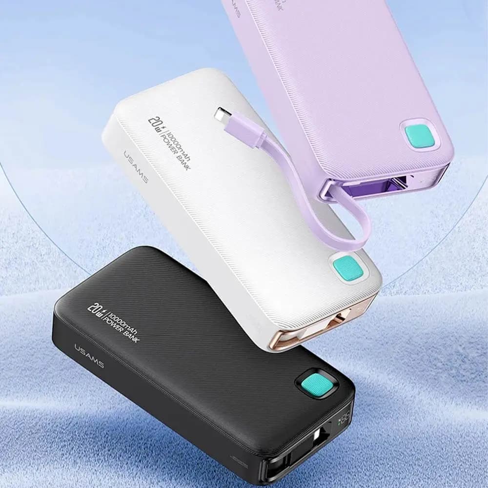 Batterie externe 10000mAh 20W avec câble Lightning rétractable et écran digital – Usams CD225 Blanc - Vue 16