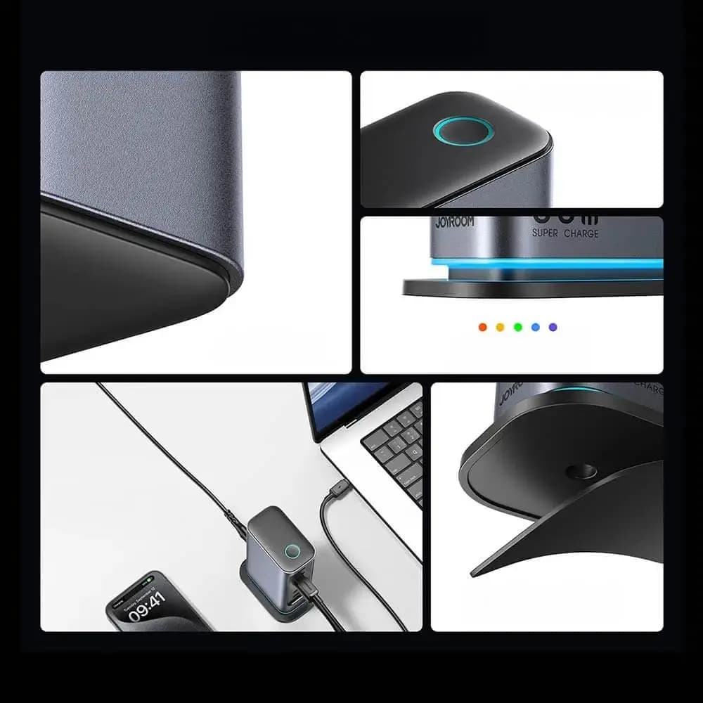 Station de charge 65W GaN 6-en-1 USB-C & USB-A - Joyroom JR-TCM02 Gris Foncé - Vue 3