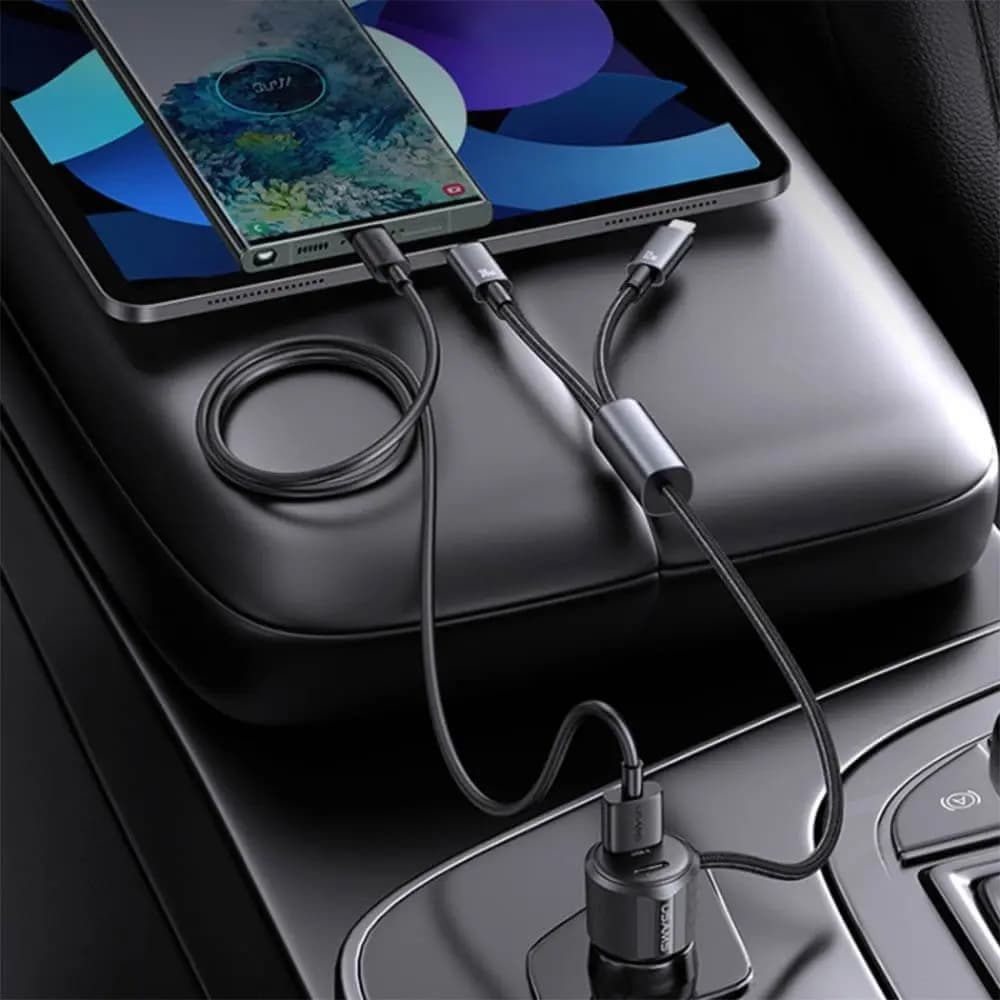 Chargeur Allume-Cigare Usams 66W 2 en 1 Noir - Vue 3