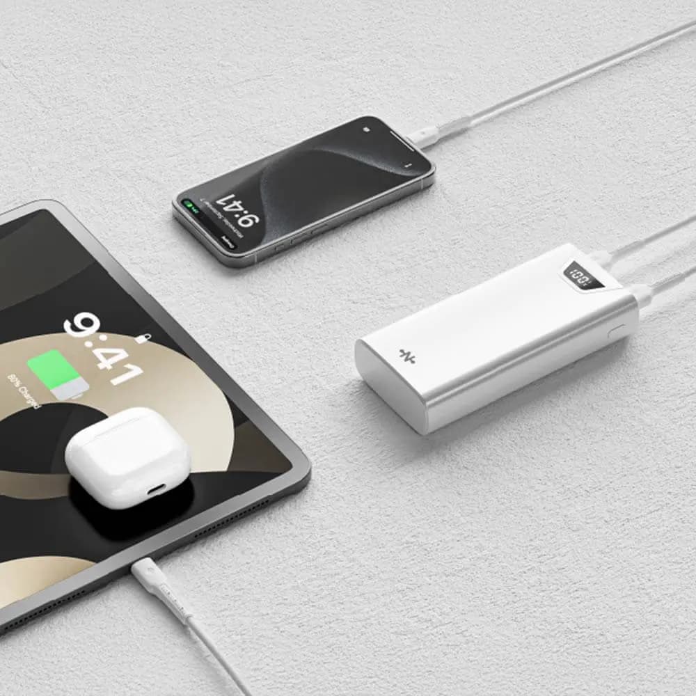 Batterie externe 20000mAh avec affichage digital et charge rapide 15 W – CONNECT MC-BE20B01 Blanc - Vue 7