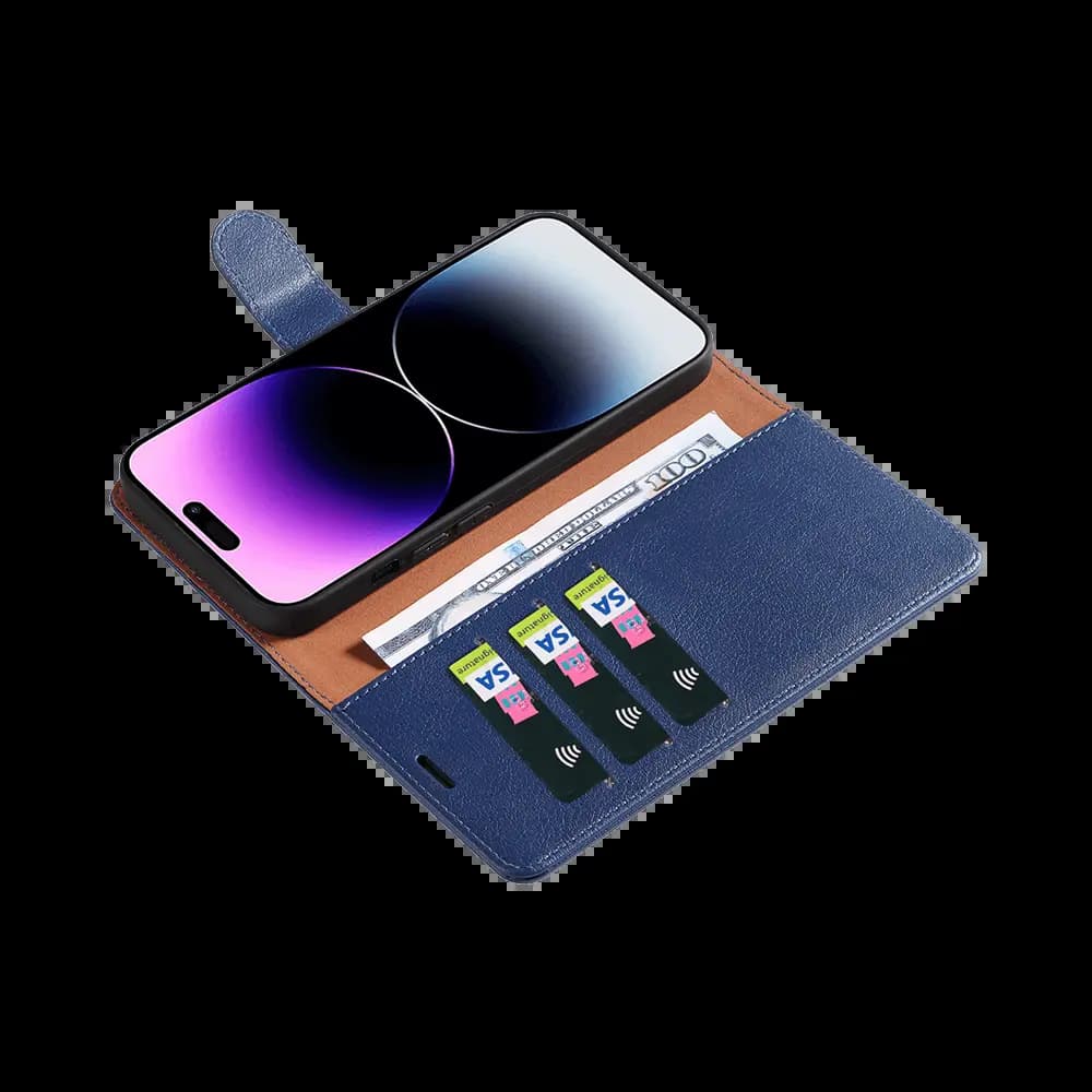 Housse folio anti-RFID iPhone 15 Pro Max – PROTECT IP011 Bleu Marine - Vue 3