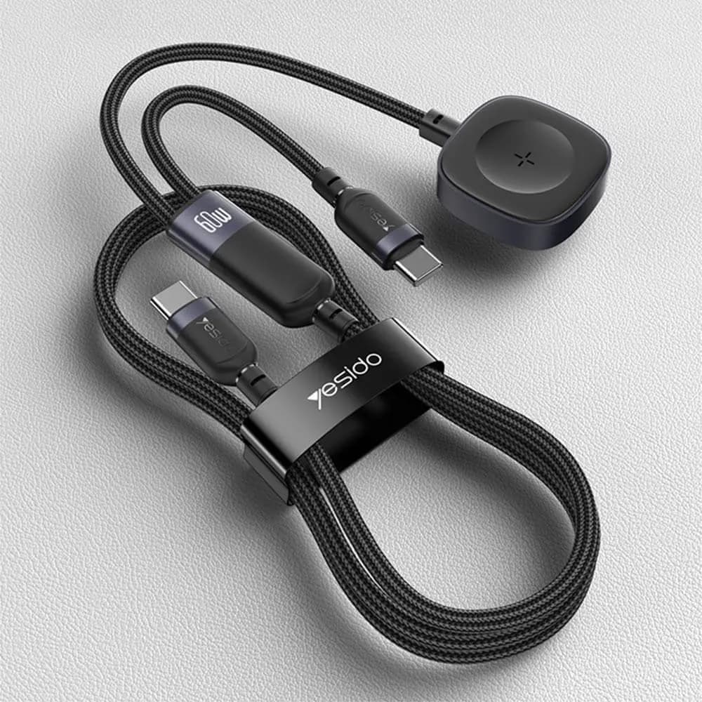 Câble de Charge Yesido USB-C vers USB-C + Pad de Charge pour Montre Connectée Noir - Vue 4