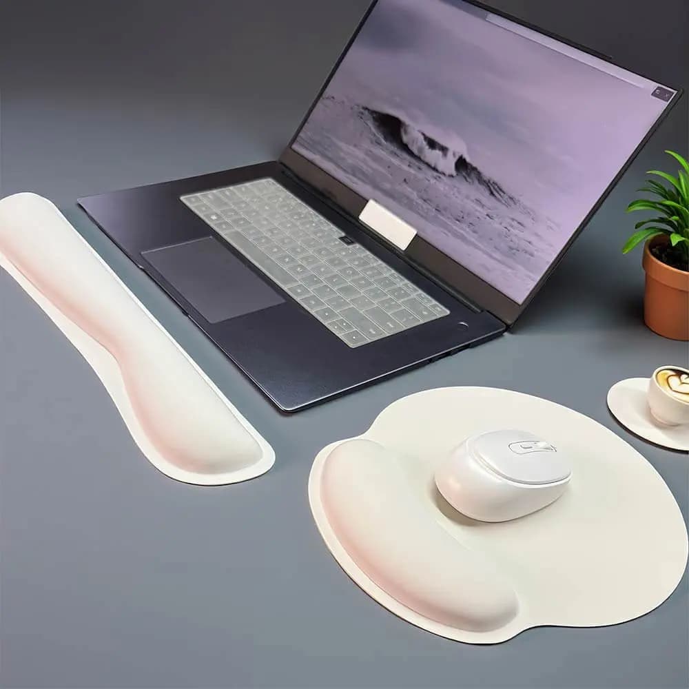 Kit tapis de souris ergonomique 3-en-1 à mémoire de forme - Blanc - Vue 2