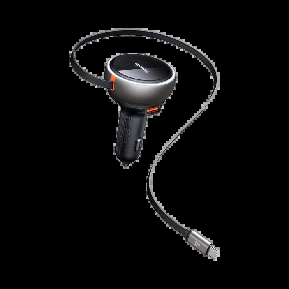Chargeur allume-cigare 80W avec câble rétractable - Mcdodo Noir - Vue 2
